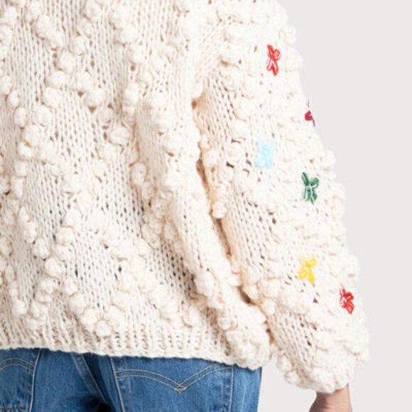 Anthropologie Chunky Knit Pom Pom Open Cardigan - Picture 4 of 7